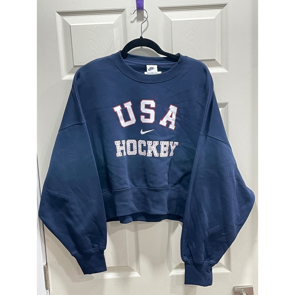 NWT Nike USA Hockey Sweatshirt Women Medium Navy Phoenix Fleece Cropped